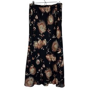 Black Brown Floral Midi Maxi Skirt Moody sheer overlay Large Vintage Studio